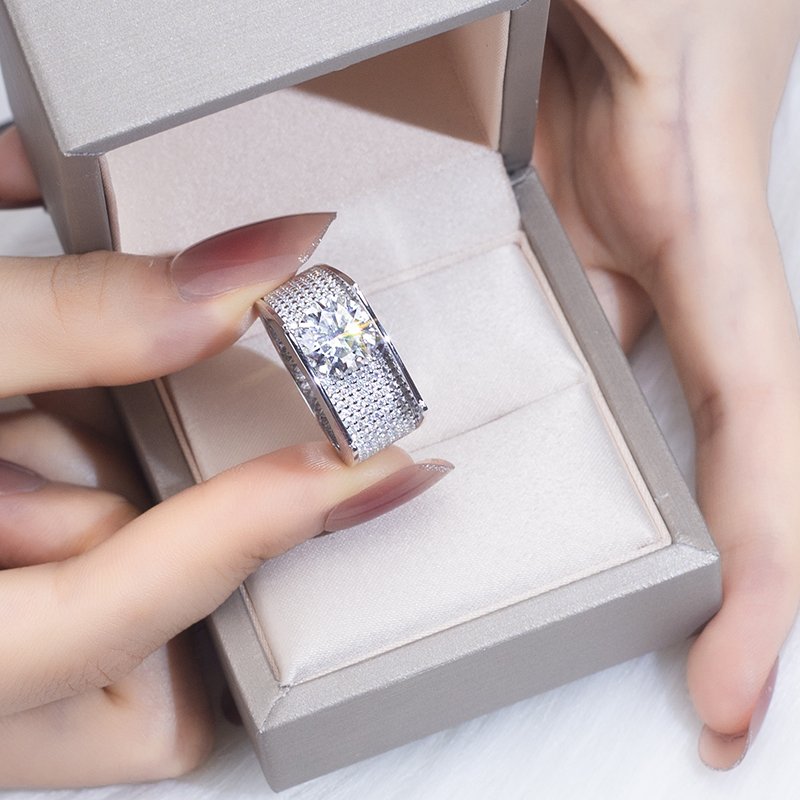 Barang Kemas Messi - Barang Kemas Messi MS776 Cincin Lelaki moissanite diamond gaya mewah moissanite bulat 1ct cincin hadiah lelaki 18k emas Cincin Lelaki 13