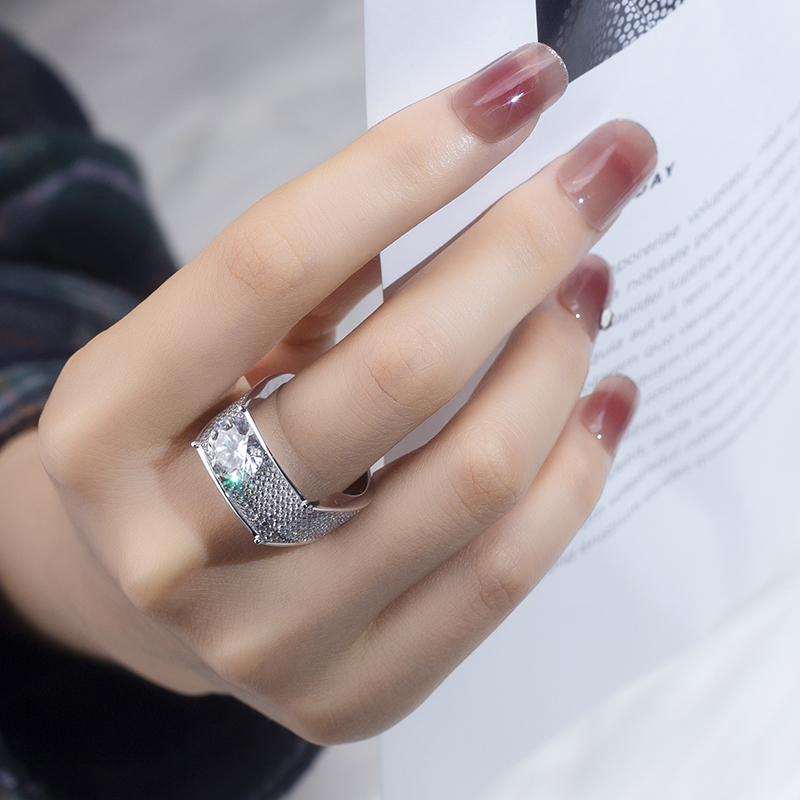 Barang Kemas Messi - Barang Kemas Messi MS776 Cincin Lelaki moissanite diamond gaya mewah moissanite bulat 1ct cincin hadiah lelaki 18k emas Cincin Lelaki 11