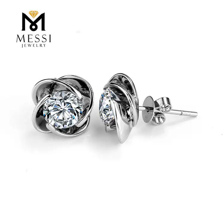 Gioielli Messi - Gioielli Messi 14K 18K Gioielli Solidi in oro bianco puro 2 carati Orecchini per orecchini a diamante Moissanite 1