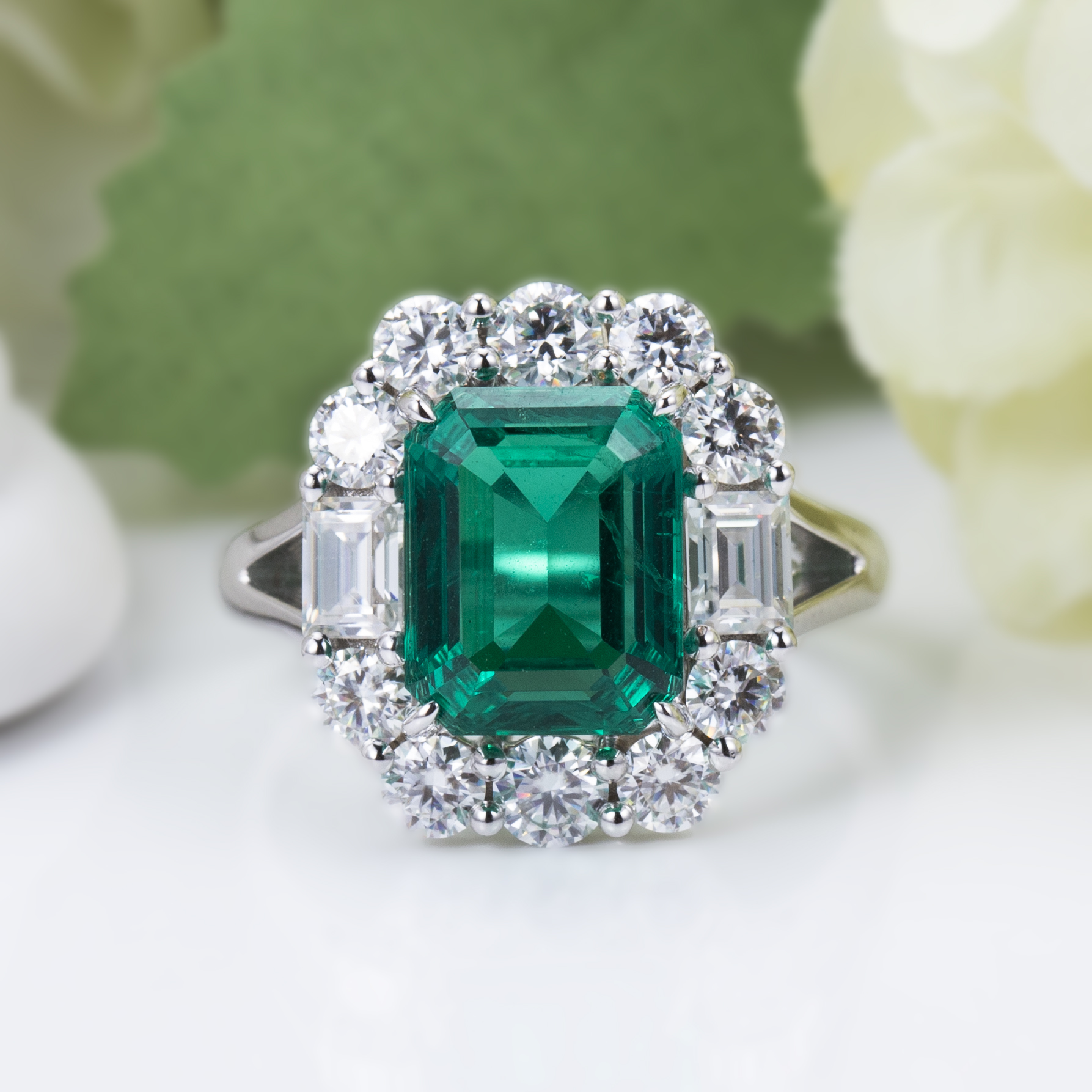 Messi Alahas - Messi Alahas MS-756 18kt vintage halo Babaye nindot nga bulawan nga alahas 3ct emerald cut lab grown esmeralda ug lab diamante singsing Lab Gibuhat Emerald Alahas 8