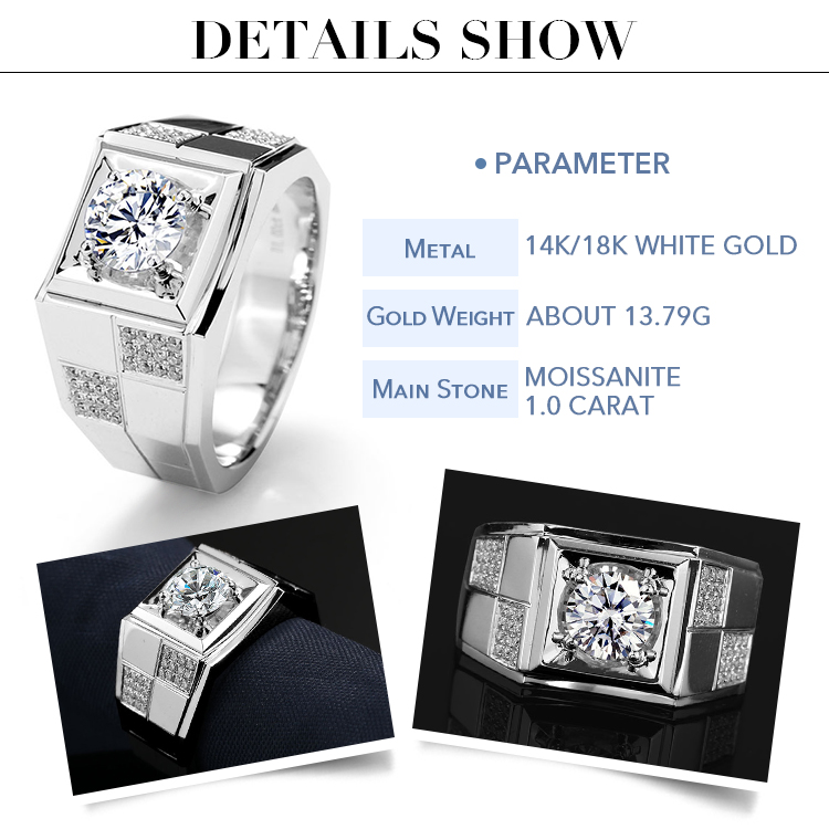 Messi Alahas - Messi Alahas 18k puti nga bulawan moissanite engagement singsing sa kasal luho 14k 18k puti nga bulawan nga singsing moissanite men singsing Mga Lalaki nga Singsing 8