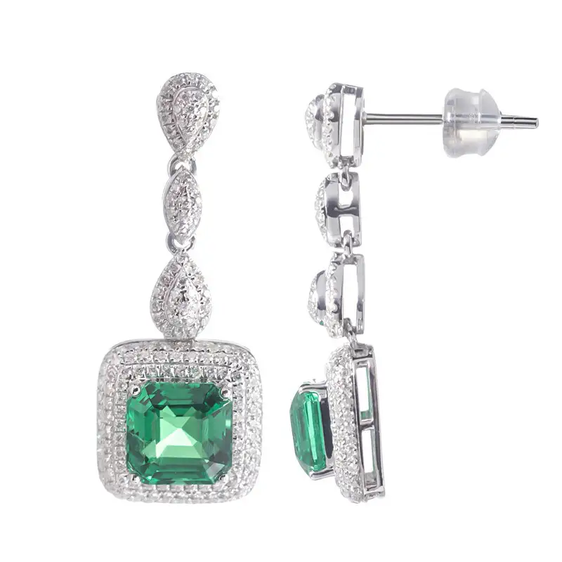 Gioielli Messi - Messi gioielli orecchini per matrimoni Gioielli White Gold Charm di alta qualità Donne Gift Square Emerald Engagement Orecchini Laboratorio Creato Gioielli Smeraldi 1