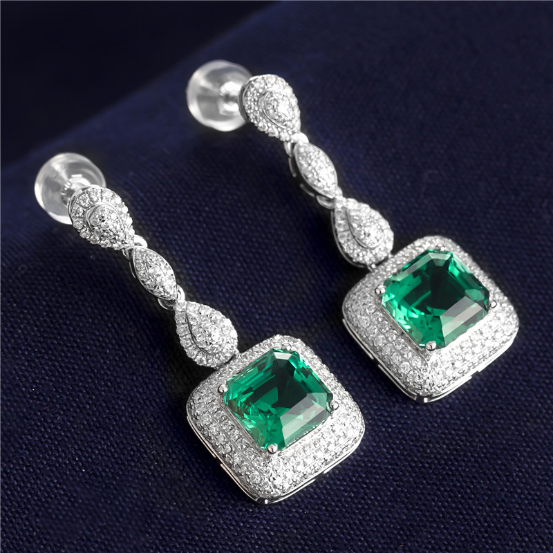 Messi Alahas - Messi alahas Ariyos Kasal Fashion Alahas puti nga Bulawan Taas nga kalidad nga Charm Women Gift square Emerald Engagement Earrings Lab Gibuhat Emerald Alahas 9