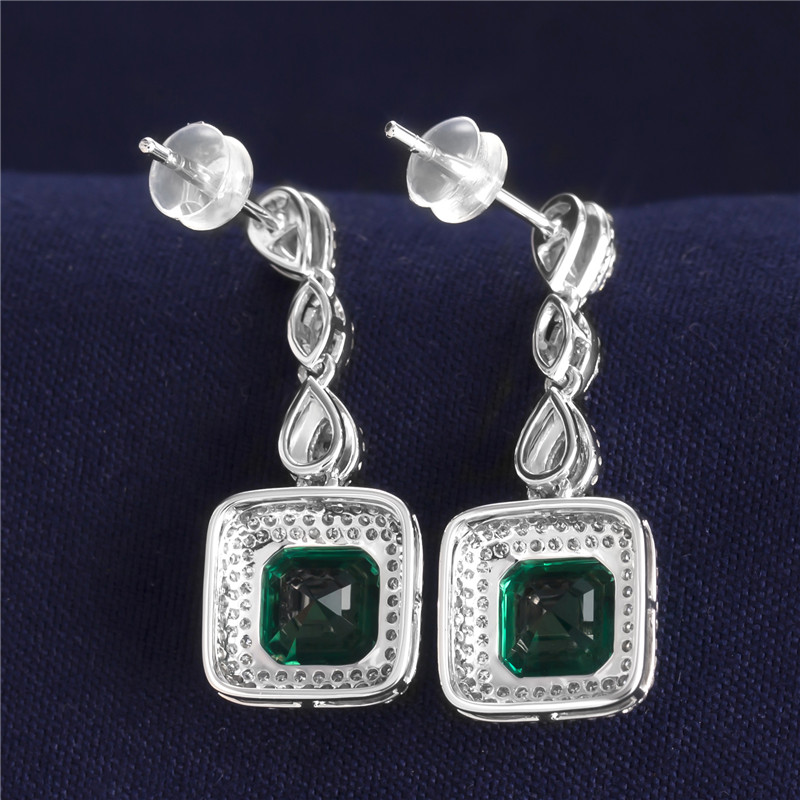 Messi Alahas - Messi alahas Ariyos Kasal Fashion Alahas puti nga Bulawan Taas nga kalidad nga Charm Women Gift square Emerald Engagement Earrings Lab Gibuhat Emerald Alahas 11