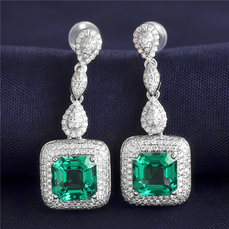 Messi Alahas - Messi alahas Ariyos Kasal Fashion Alahas puti nga Bulawan Taas nga kalidad nga Charm Women Gift square Emerald Engagement Earrings Lab Gibuhat Emerald Alahas 10
