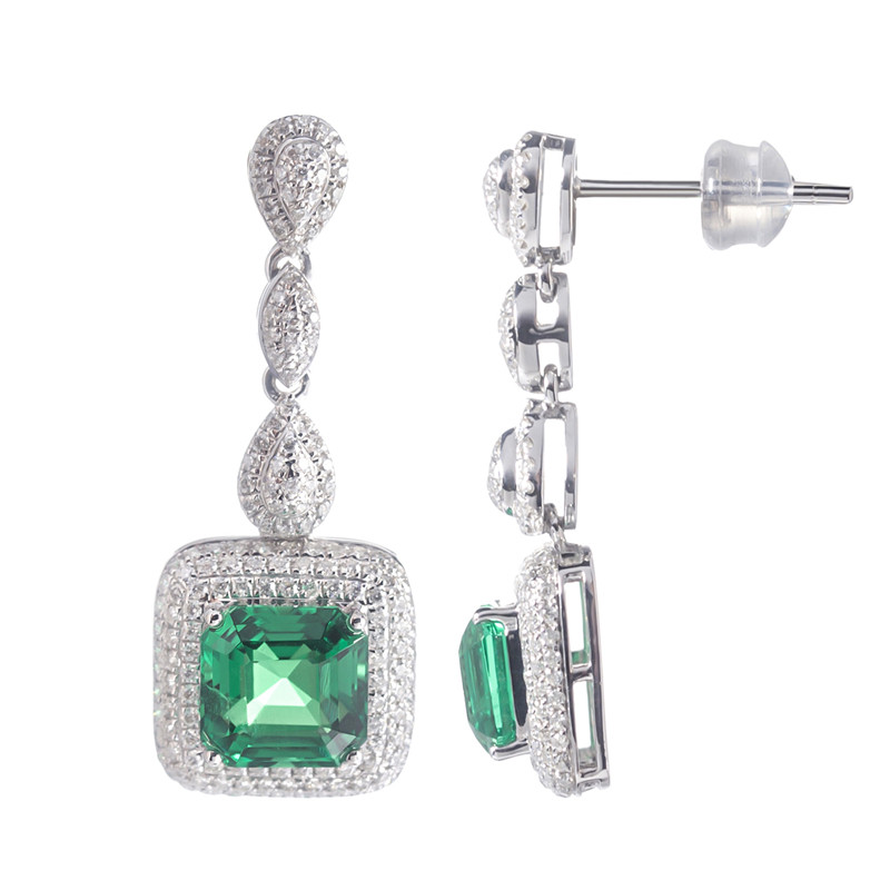 Messi Alahas - Messi alahas Ariyos Kasal Fashion Alahas puti nga Bulawan Taas nga kalidad nga Charm Women Gift square Emerald Engagement Earrings Lab Gibuhat Emerald Alahas 8