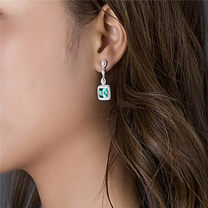 Messi Alahas - Messi alahas Ariyos Kasal Fashion Alahas puti nga Bulawan Taas nga kalidad nga Charm Women Gift square Emerald Engagement Earrings Lab Gibuhat Emerald Alahas 13
