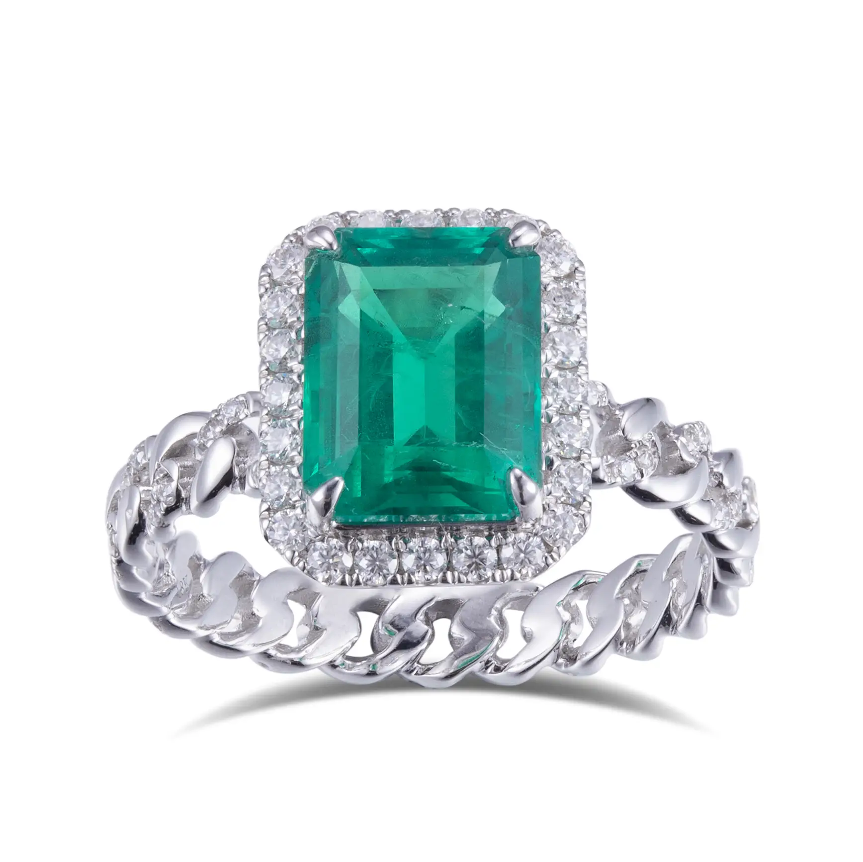 Messi Jewelry - Messi Jewelry MS -560 18K oro Def Moissanite Crea anelli ad anello di smeraldo 1