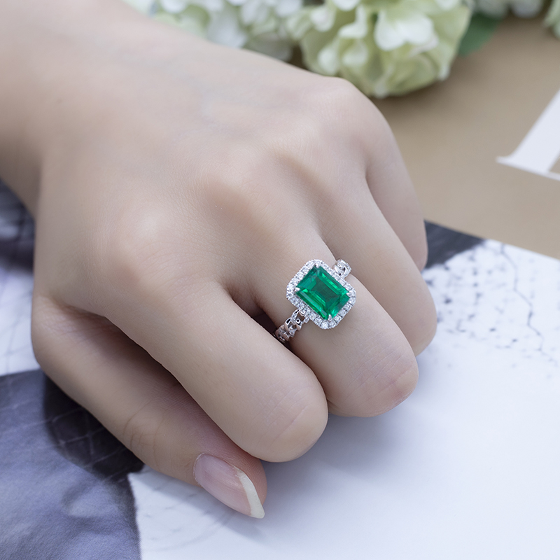 Messi Alahas - Messi Alahas MS-560 18k Gold DEF Moissanite Paghimo Emerald Ring Singsing 13