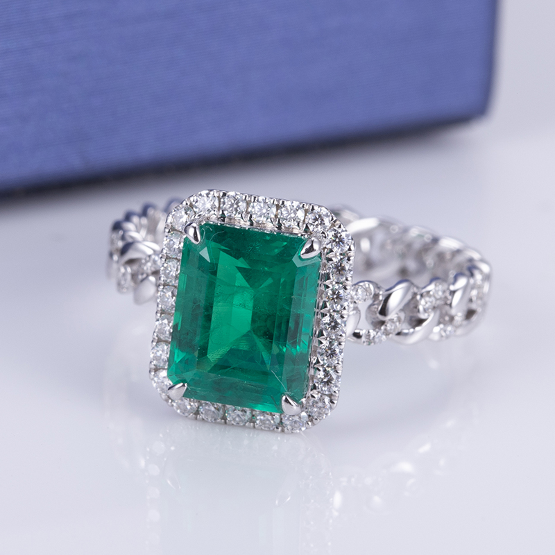 Messi Alahas - Messi Alahas MS-560 18k Gold DEF Moissanite Paghimo Emerald Ring Singsing 9
