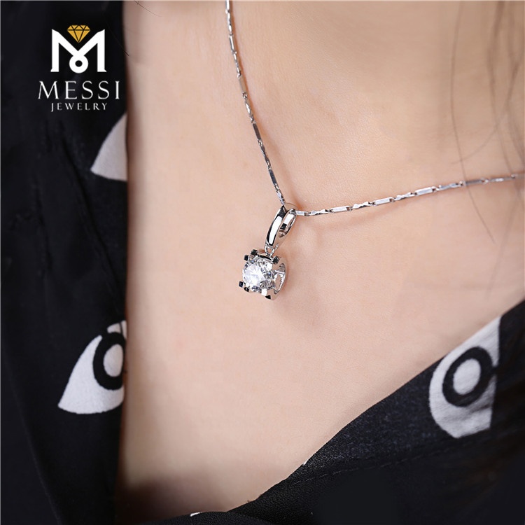 Moissanite Solitaire Necklace in 14k/18k Gold - Classic Style 8