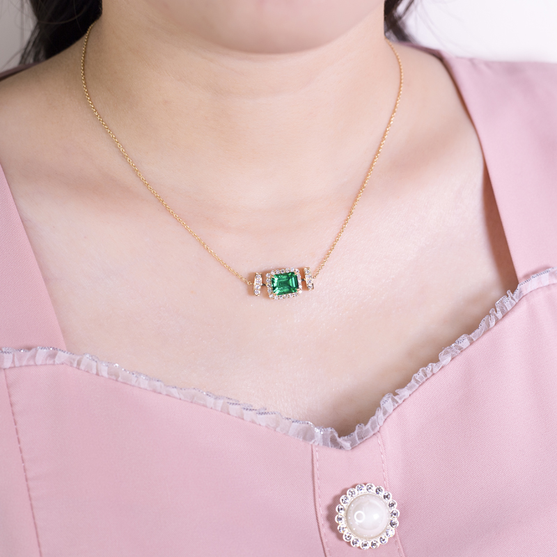 Messi Alahas - Messi Alahas MSN-530 18k Gold Women Custom Fashion 7*9mm Paghimo Emerald Necklace Lab Gibuhat Emerald Alahas 14