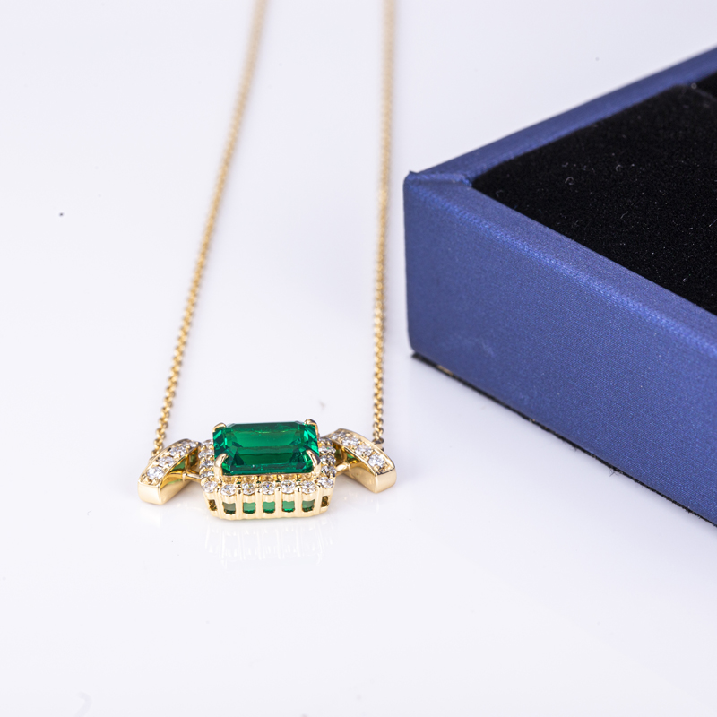 Messi Alahas - Messi Alahas MSN-530 18k Gold Women Custom Fashion 7*9mm Paghimo Emerald Necklace Lab Gibuhat Emerald Alahas 11