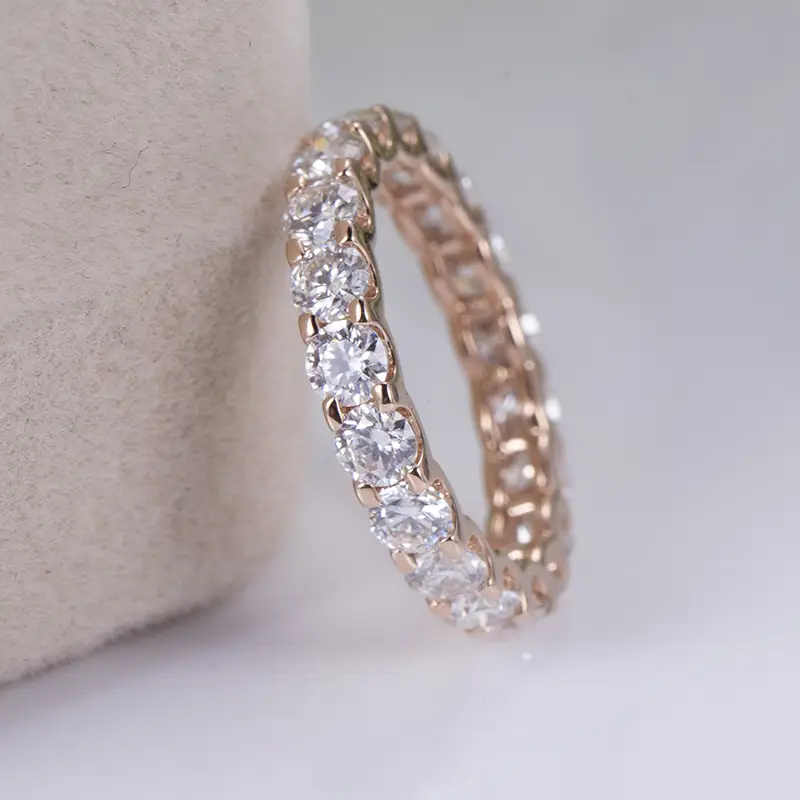 Rose Gold Moissanite Wedding Band - Messi Gems 10k 4