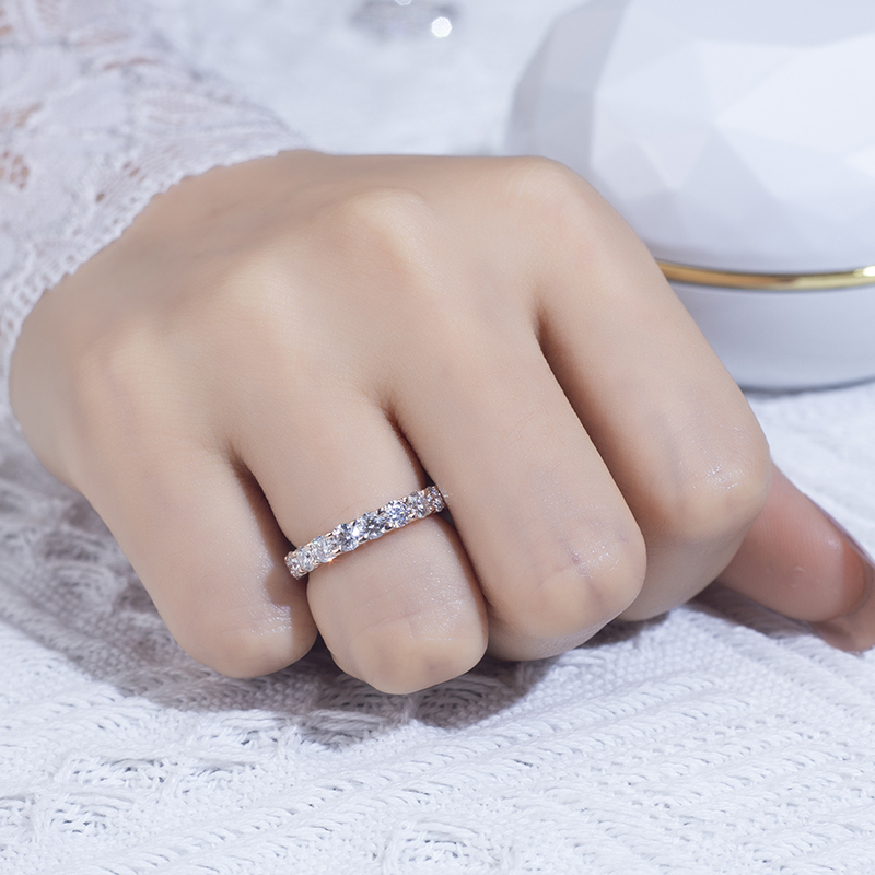 Barang Kemas Messi - Permata Messi 10k Rose gold melee moissanite cincin berlian cincin cincin perkahwinan klasik 8