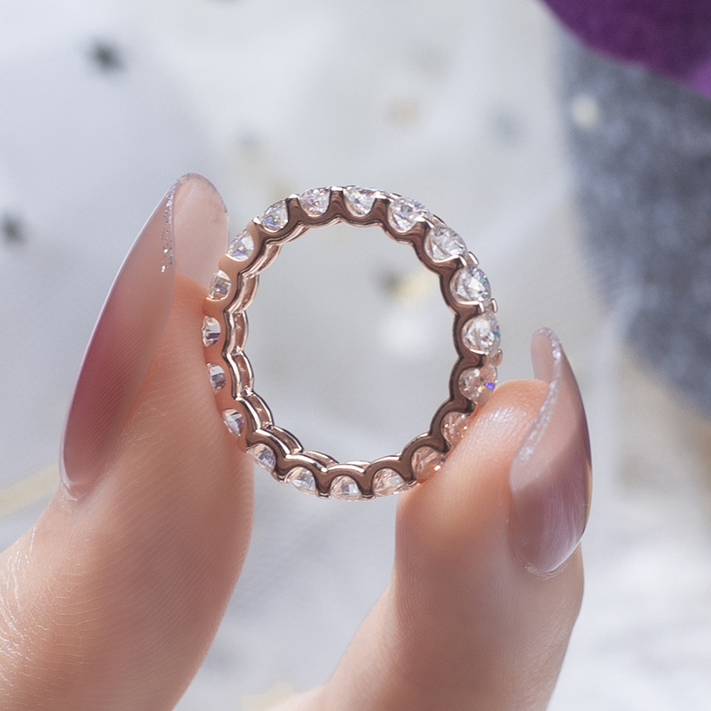 Barang Kemas Messi - Permata Messi 10k Rose gold melee moissanite cincin berlian cincin cincin perkahwinan klasik 11