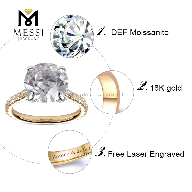 Messi Alahas - MS-377 Ipasibo ang alahas 4 Claws 14k yellow solid Gold 0.5ct Moissanite diamante Singsing Moissanite Gold Alahas 15