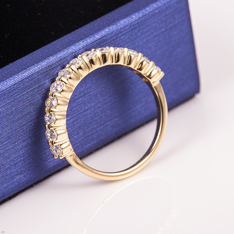 Messi Alahas - Messi Gems MS-498 Half Eternity 14K Yellow Gold Oval cut Moissanite Ring Moissanite Gold Alahas 11