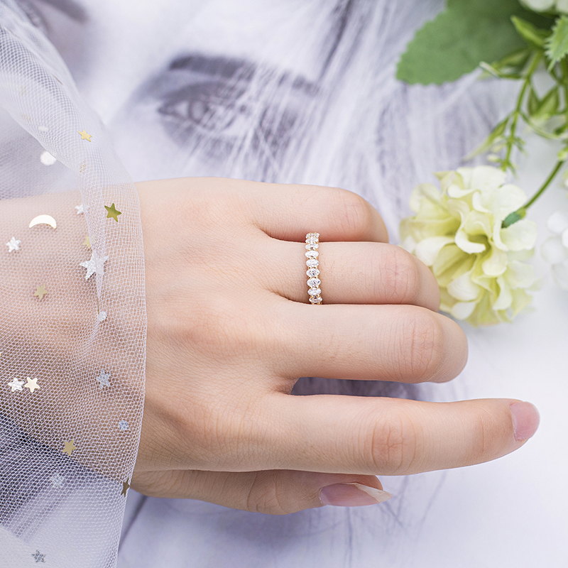 Messi Alahas - Messi Gems MS-498 Half Eternity 14K Yellow Gold Oval cut Moissanite Ring Moissanite Gold Alahas 14