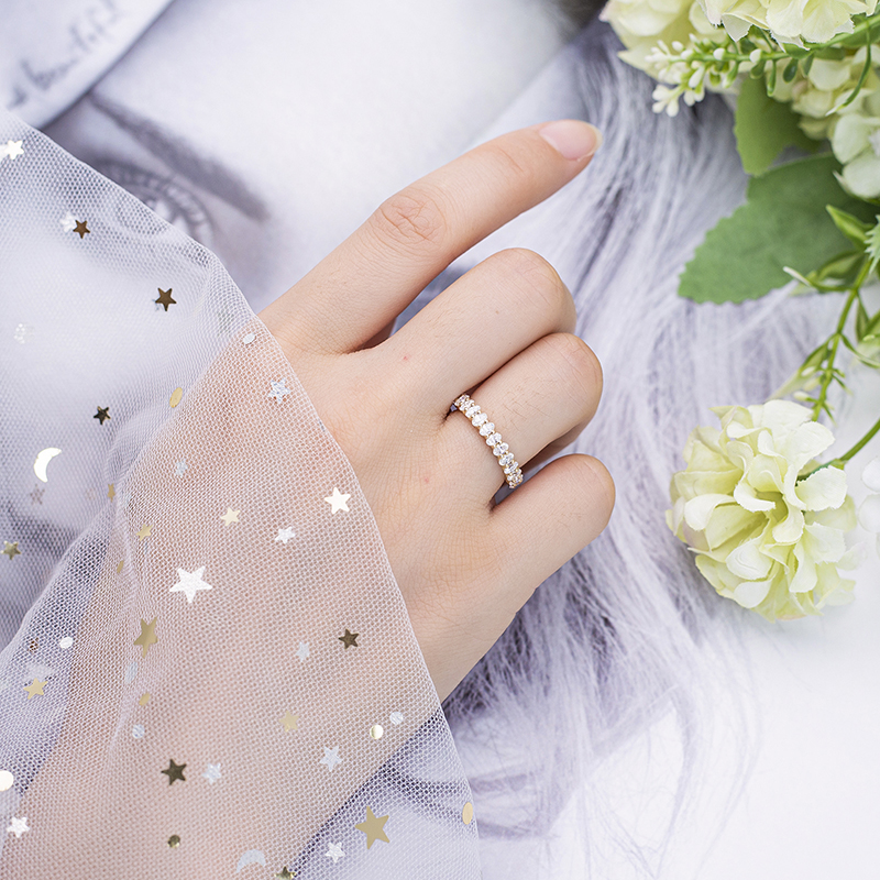 Messi Alahas - Messi Gems MS-498 Half Eternity 14K Yellow Gold Oval cut Moissanite Ring Moissanite Gold Alahas 15