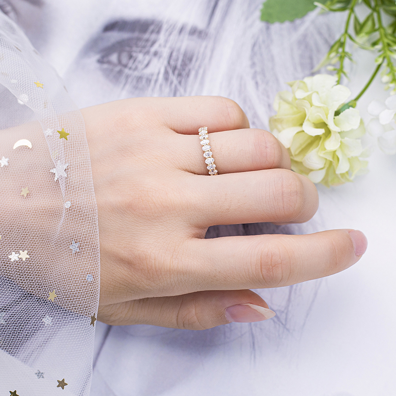 Messi Alahas - Messi Gems MS-498 Half Eternity 14K Yellow Gold Oval cut Moissanite Ring Moissanite Gold Alahas 13