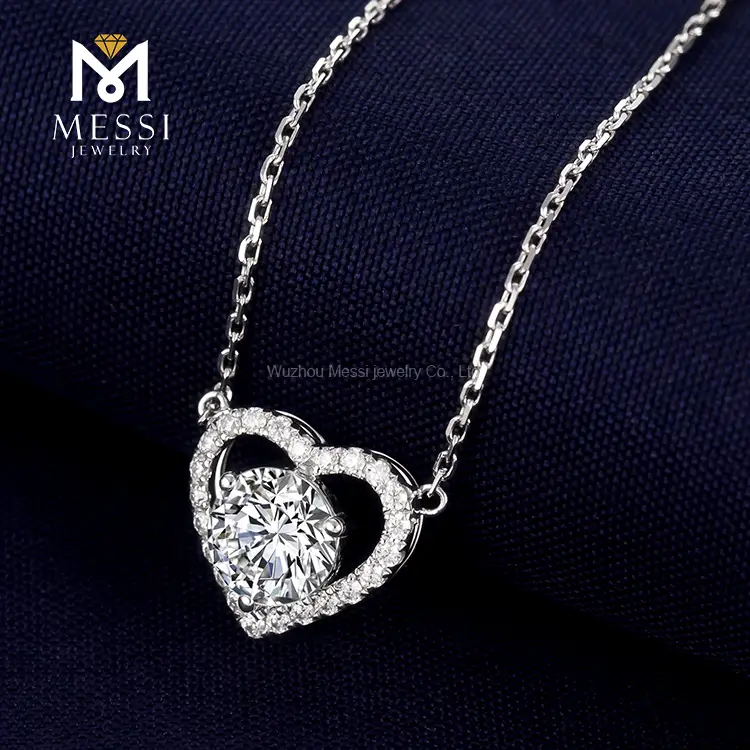 Messi 18k White Gold Heart Shape Moissanite Necklace 3