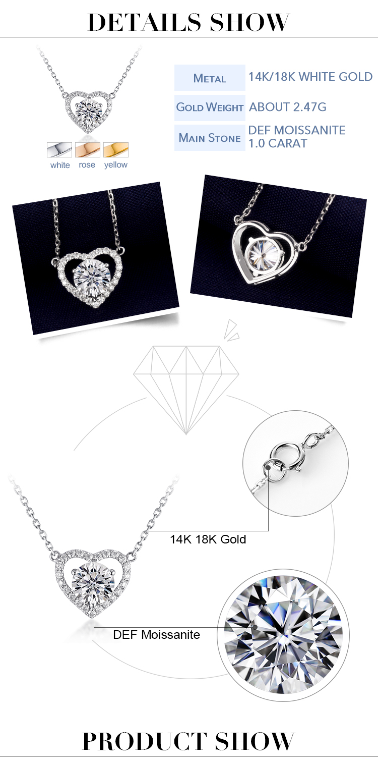 Messi Jewelry - Messi Jewelry MS-210 Customize 18k White Gold Jewelry Heart Shape Moissanite Necklace Necklace 8