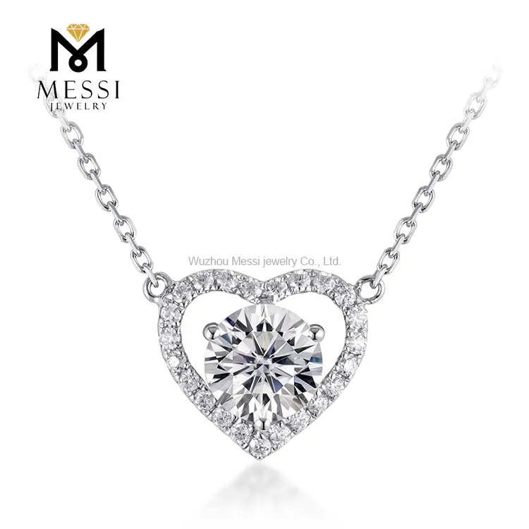 Messi 18k White Gold Heart Shape Moissanite Necklace 7