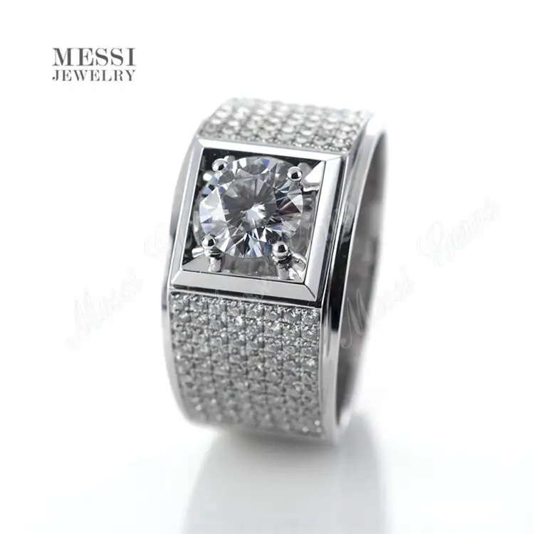 Messi Jewelry - Messi gioielli 1 carati vvs def di fidanzamento del diamante sintetico matrimonio 14k/18k bianco vera moissanite gold maschie lab creato gioielli smeraldi 1