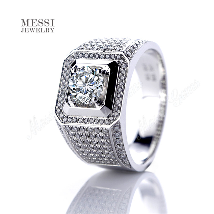 Jóias Messi - Jóias Messi 1 Carat VVs Def Definir Synthetic Diamond noivado Casamento 14k/18k branco Real Moissanite Men Ring Lab criado por jóias de esmeralda 9