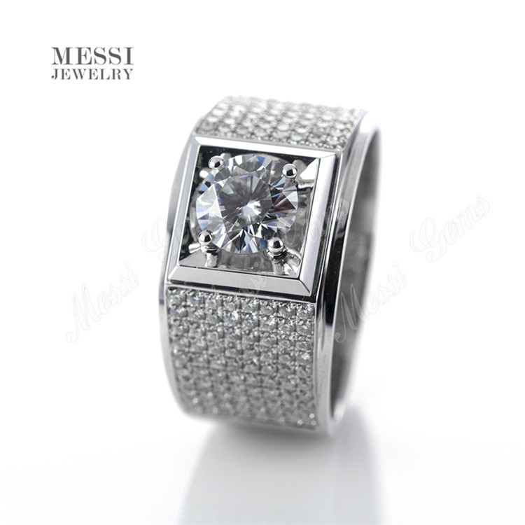 Jóias Messi - Jóias Messi 1 Carat VVs Def Definir Synthetic Diamond noivado Casamento 14k/18k branco Real Moissanite Men Ring Lab criado por jóias de esmeralda 7