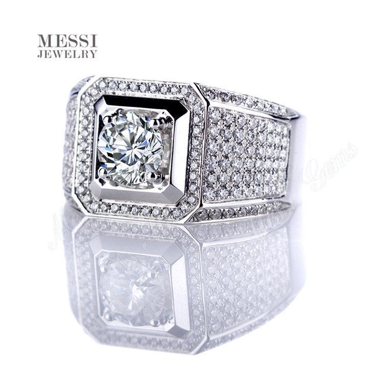 Jóias Messi - Jóias Messi 1 Carat VVs Def Definir Synthetic Diamond noivado Casamento 14k/18k branco Real Moissanite Men Ring Lab criado por jóias de esmeralda 11