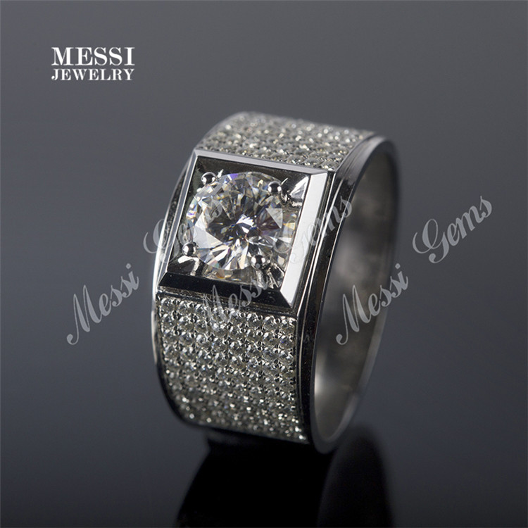 Jóias Messi - Jóias Messi 1 Carat VVs Def Definir Synthetic Diamond noivado Casamento 14k/18k branco Real Moissanite Men Ring Lab criado por jóias de esmeralda 12