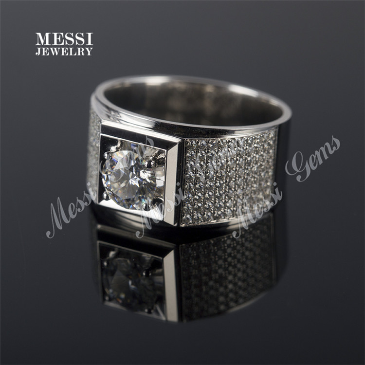 Jóias Messi - Jóias Messi 1 Carat VVs Def Definir Synthetic Diamond noivado Casamento 14k/18k branco Real Moissanite Men Ring Lab criado por jóias de esmeralda 10
