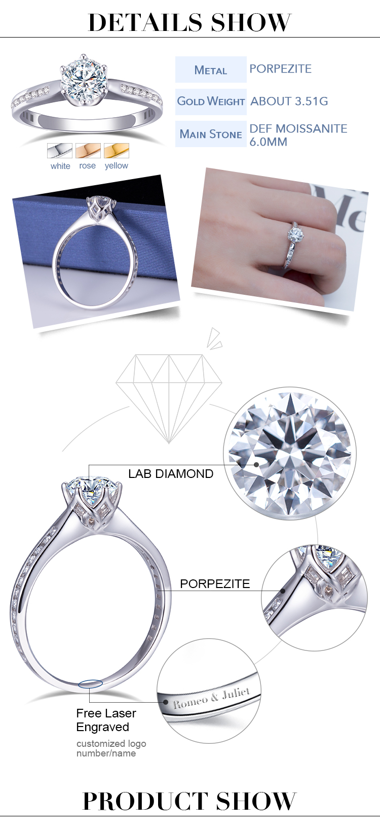 Messi Gems MS-514 Palladium Lab Diamond Moissanite Ring 16