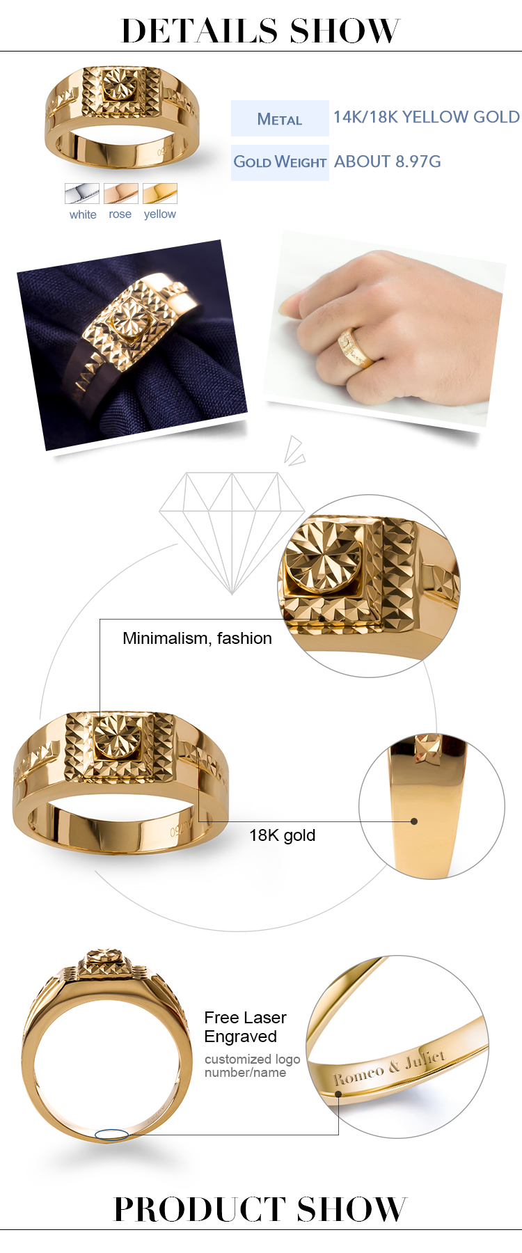 Messi Alahas - Messi Alahas customized 14k/18k au750 nga bulawan nga engagement ring sa kasal para sa mga lalaki Moissanite Gold Alahas 14