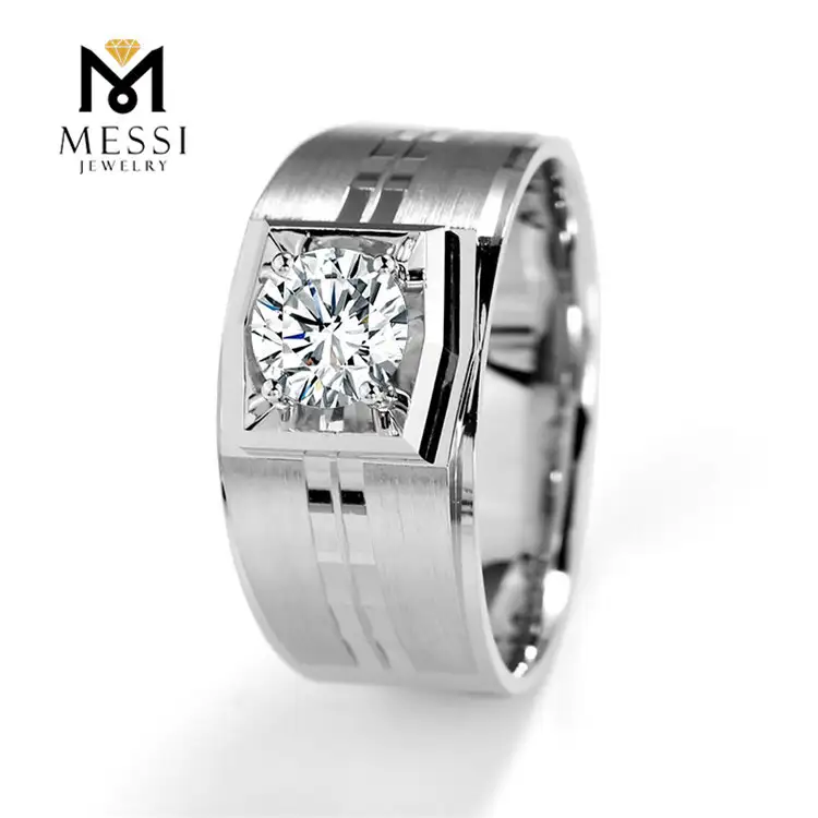 Messi Jewelry - Messi gioielli Messi gemme 1 carati vvs def diamond moissanite uomini anelli 14k 18k in oro bianco fidanzamento oro matrimonio sintetico da uomo sintetico anelli di diamanti 1