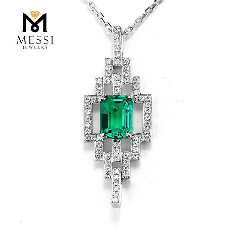 Gioielli Messi - Messi gioielli personalizzati in oro bianco 18k da 1,5 ct Collana di diamanti smeraldi 1