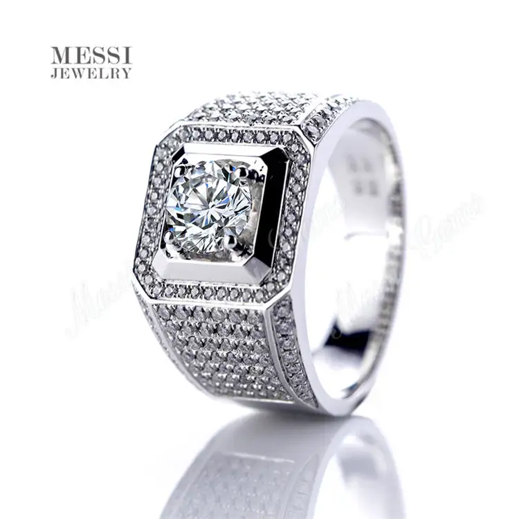 Messi Jewelry - Messi gioielli 1 carati vvs def di fidanzamento del diamante sintetico matrimonio 14k/18k bianco vera moissanite oro uomo anello anelli da uomo 1