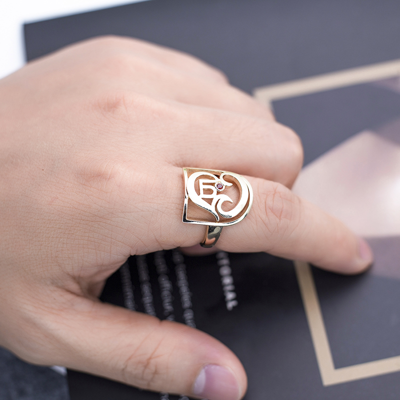 Messi Jewelry - MS-489 14k Yellow Gold Created Garnet Jewelry Punch Set Customized Ring Custom Jewelry 14