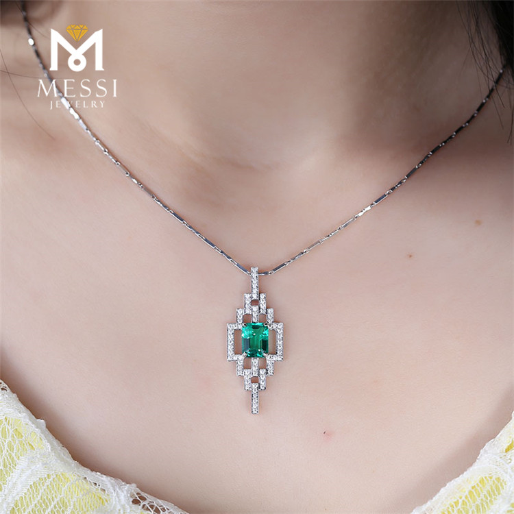 Messi Jewelry - Messi Jewelry luxury Emerald gemstone pendant 14k 18k white gold fashion necklace gift synthetic wholesale Necklace 16