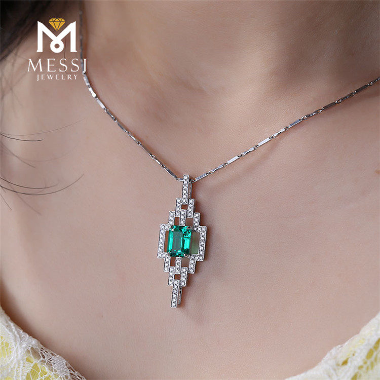 Messi Jewelry - Messi Jewelry luxury Emerald gemstone pendant 14k 18k white gold fashion necklace gift synthetic wholesale Necklace 18
