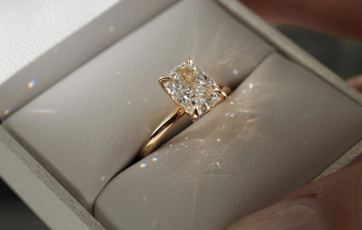 lab grown cushion cut diamond ring