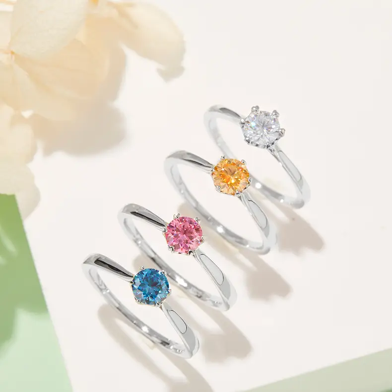 Moissanite Silver Engagement Rings with GRA Certificate 5
