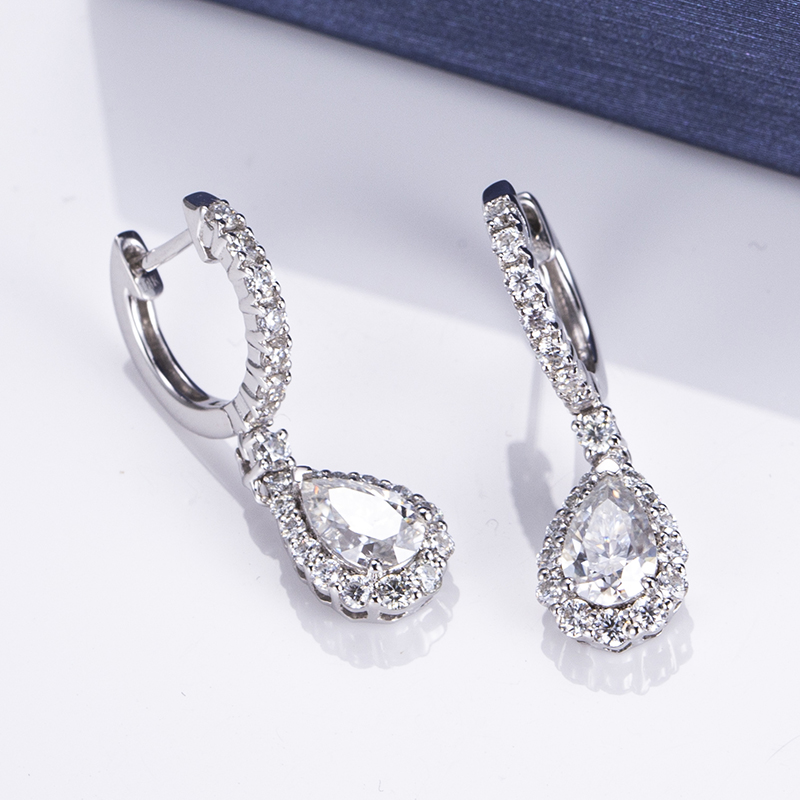 Messi Jewelry - Messi Jewelry Pear Cut DEF color moissanite woman fashion jewelry 18k white gold diamond drop earrings Earrings 9