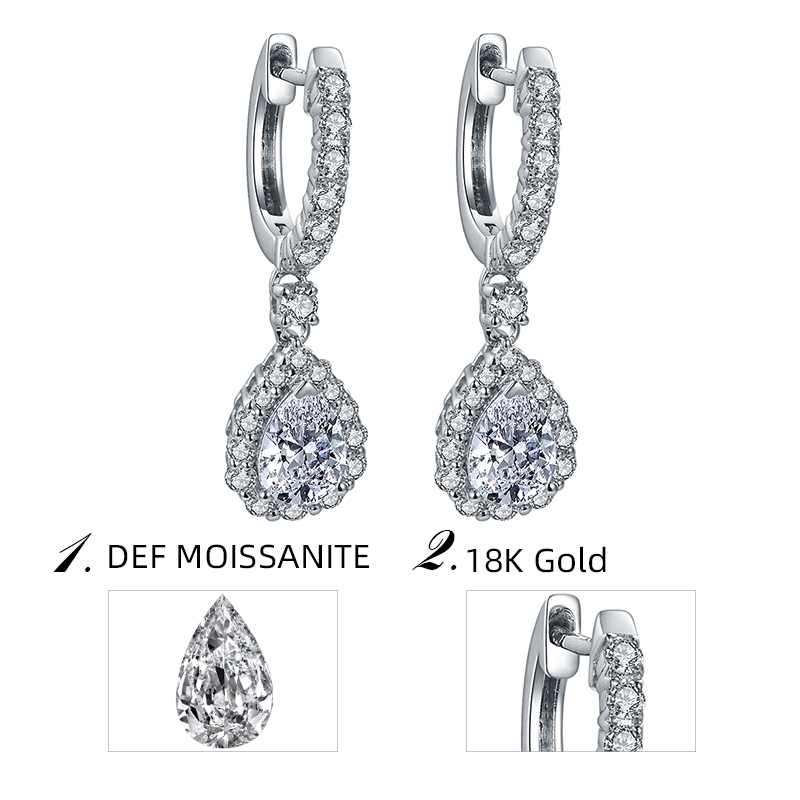 Messi Jewelry - Messi Jewelry Pear Cut DEF color moissanite woman fashion jewelry 18k white gold diamond drop earrings Earrings 10