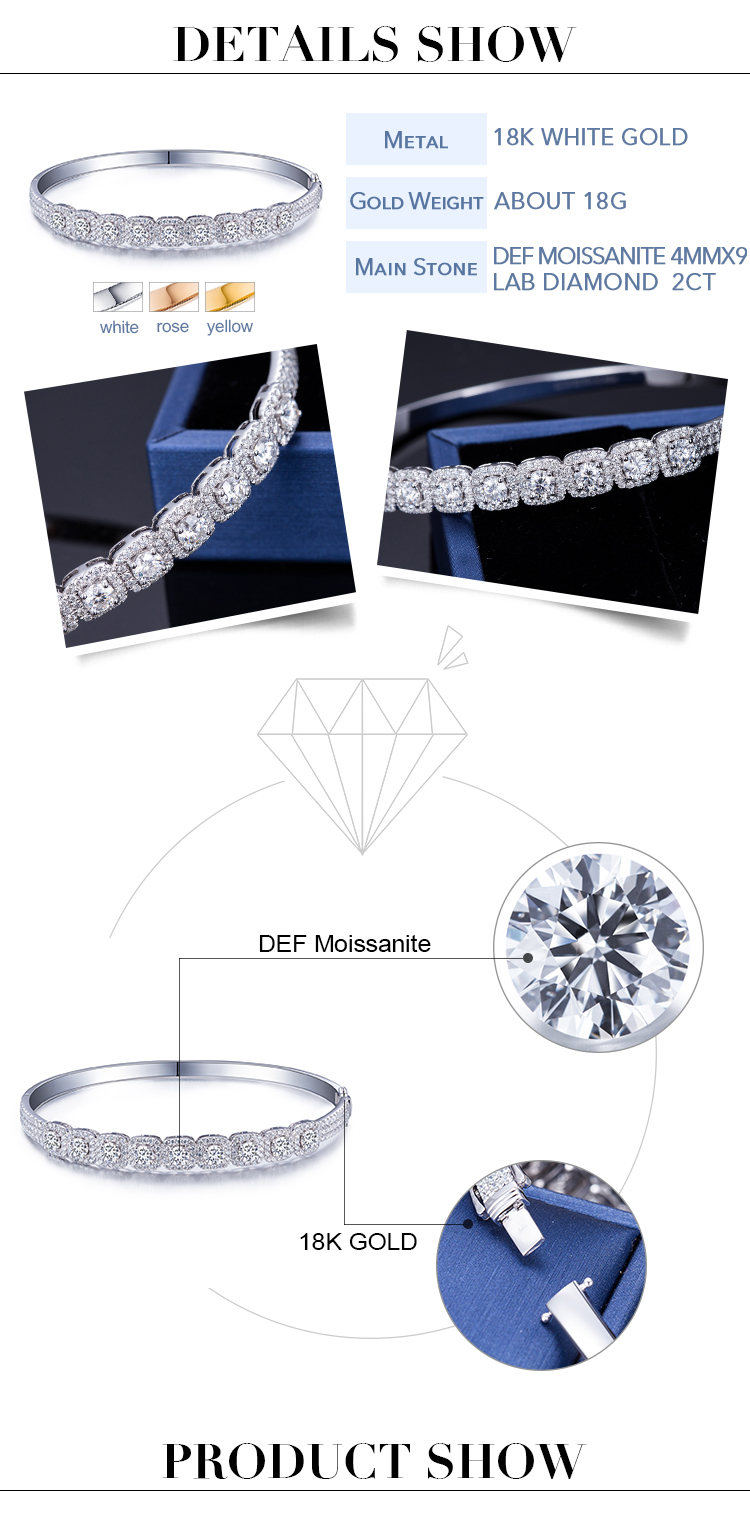 Messi Alahas - Messi Alahas bag-ong disenyo sa fashion 18k puti nga solidong bulawan nga pulseras 9 piraso 4mm DEF moissanite nga babaye nga pulseras para sa kasal nga mga pulseras 13