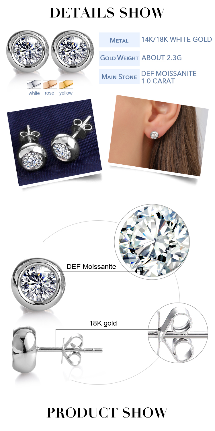 Messi Lab Grown Diamond Stud Earrings - 1.0ct, 18k White Gold 14