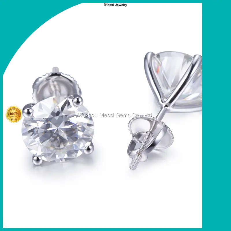 Factory Price moissanite stud earrings in 14k white gold made in china | Messi Jewelry 1