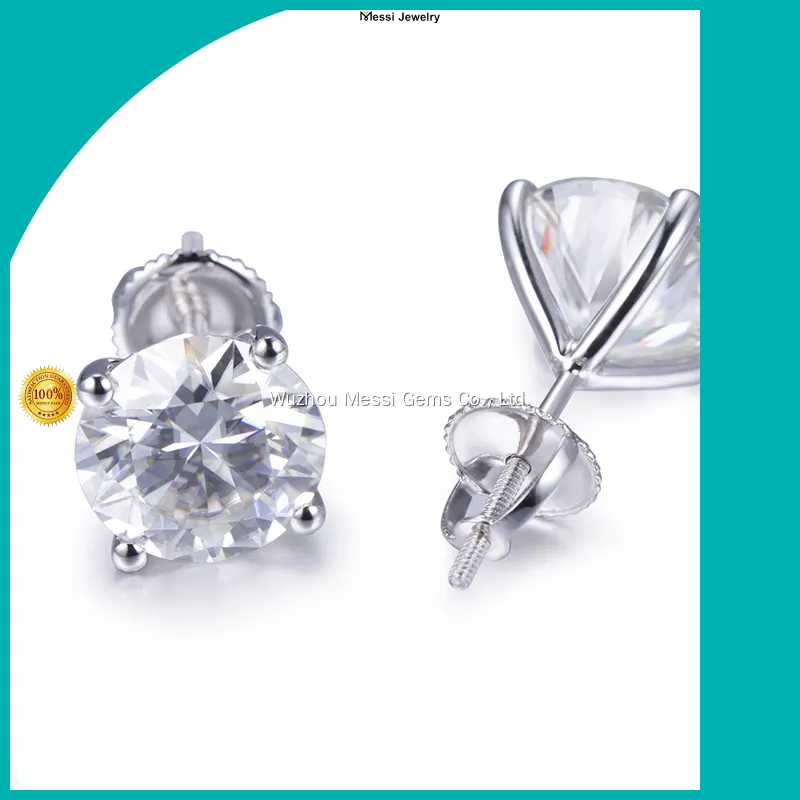 Factory Price moissanite stud earrings in 14k white gold made in china | Messi Jewelry 1